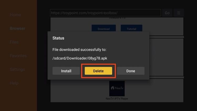 click delete